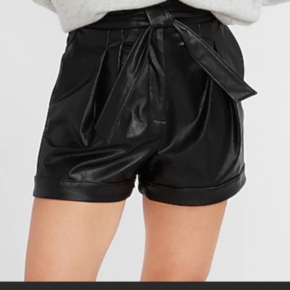 Express Super High Waisted Belted Faux Leather Shorts - Picture 3 of 7
